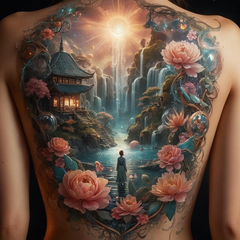 Dreamlike Girl Surrounded by Glowing Orbs: Surreal Digital A...