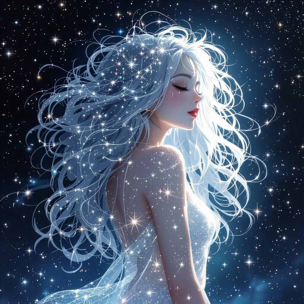 Ethereal Stardust Being in Anime Style