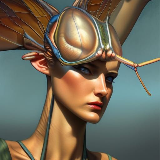 Detailed Portrait of a Giant Praying Mantis