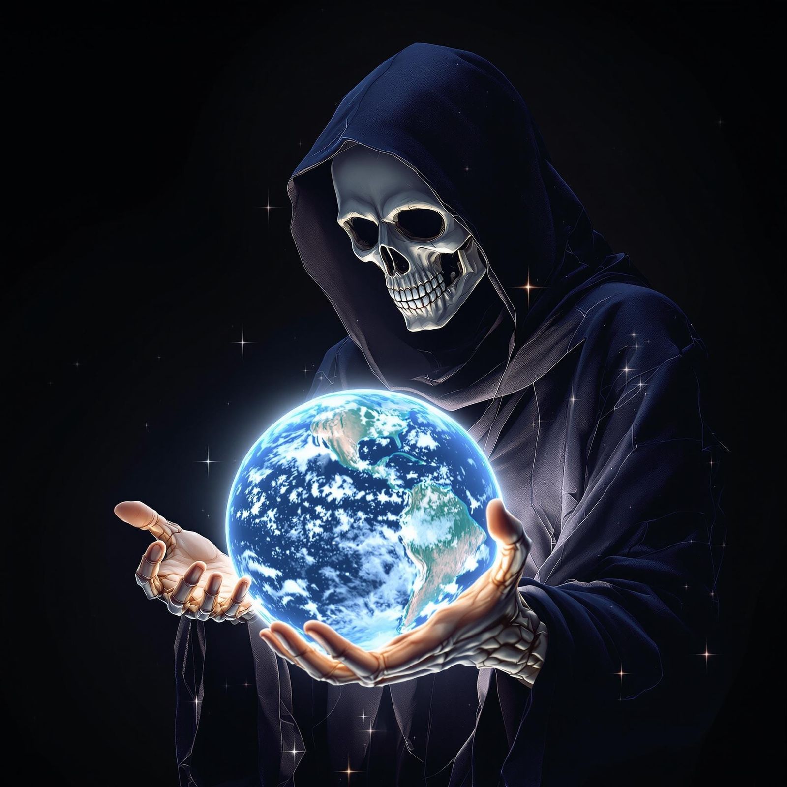 Ethereal Death Figure in Holographic Pixel Art