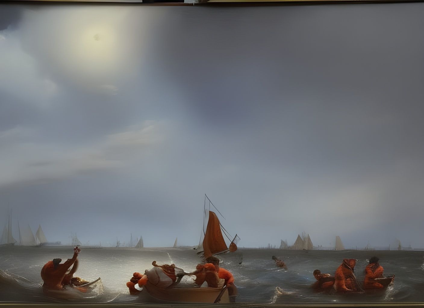 Dramatic 19th Century Marine Oil Painting of Storm