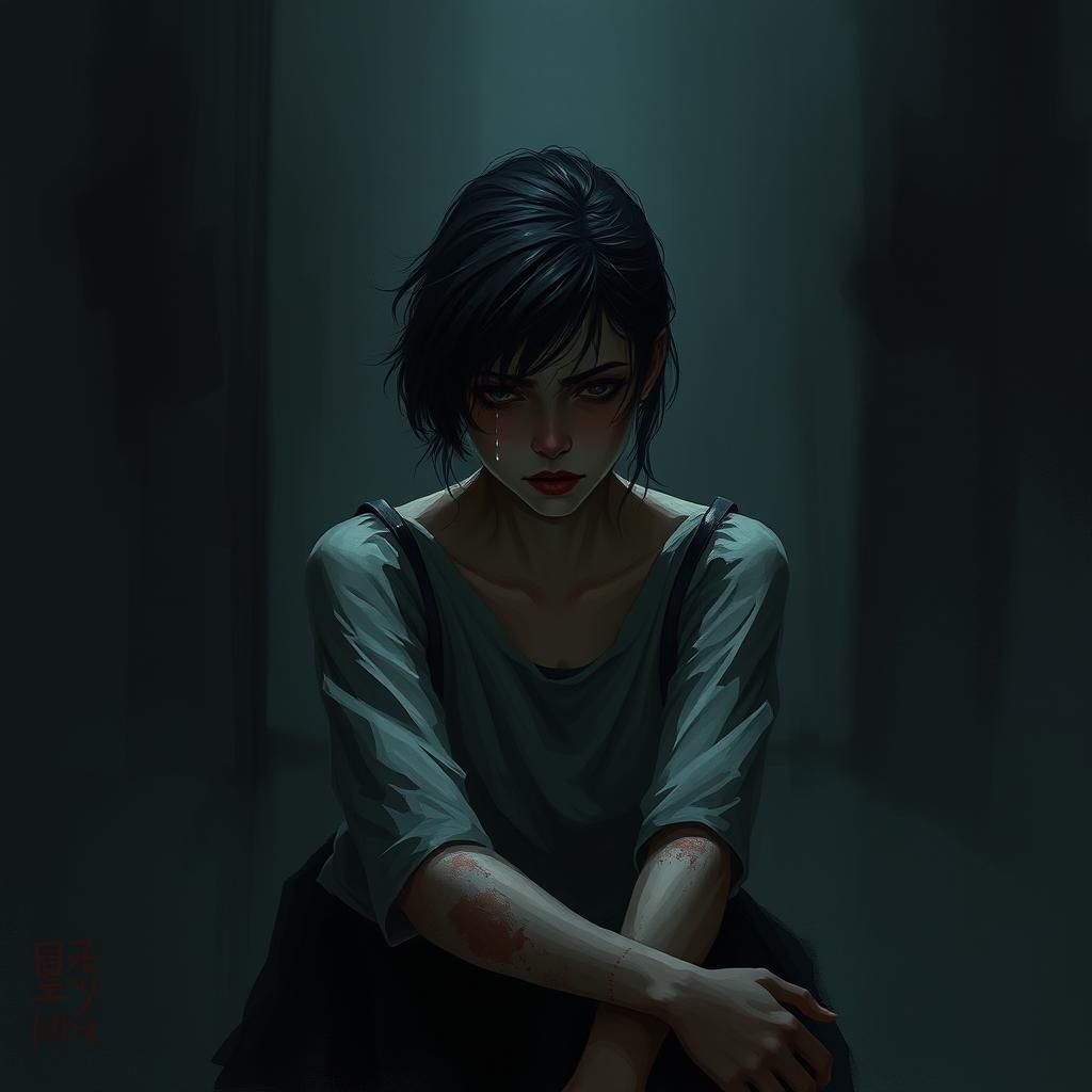 Woman's Anguish: A Dark Character Illustration