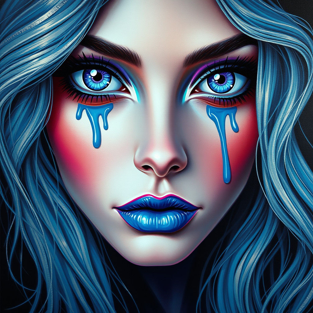 Surreal Woman with Violet Eyes in Graffiti Art Style