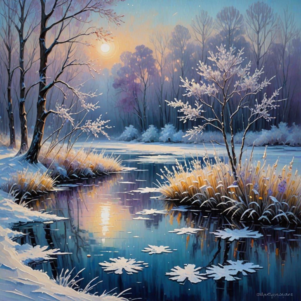 Ethereal Winter Wonderland with Enchanted Flowers and Frost