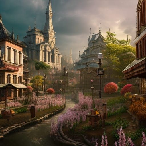 Dramatic Spring Town Digital Matte Painting