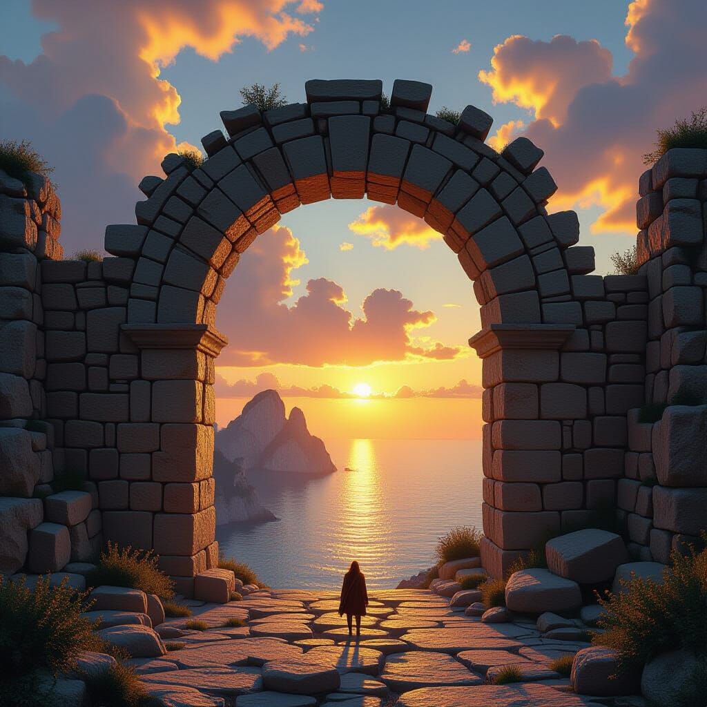Ancient Archway Gateway to Capri Stacks at Sunset