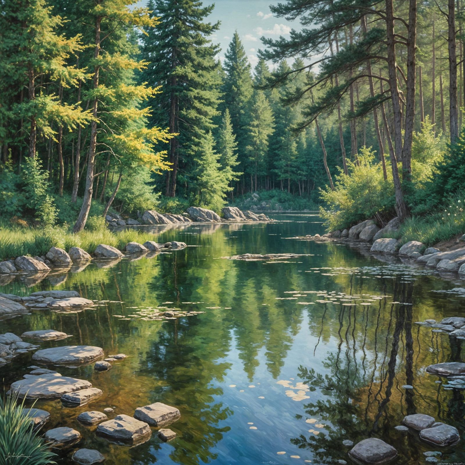 Canadian Lake Landscape in Impressionist Style