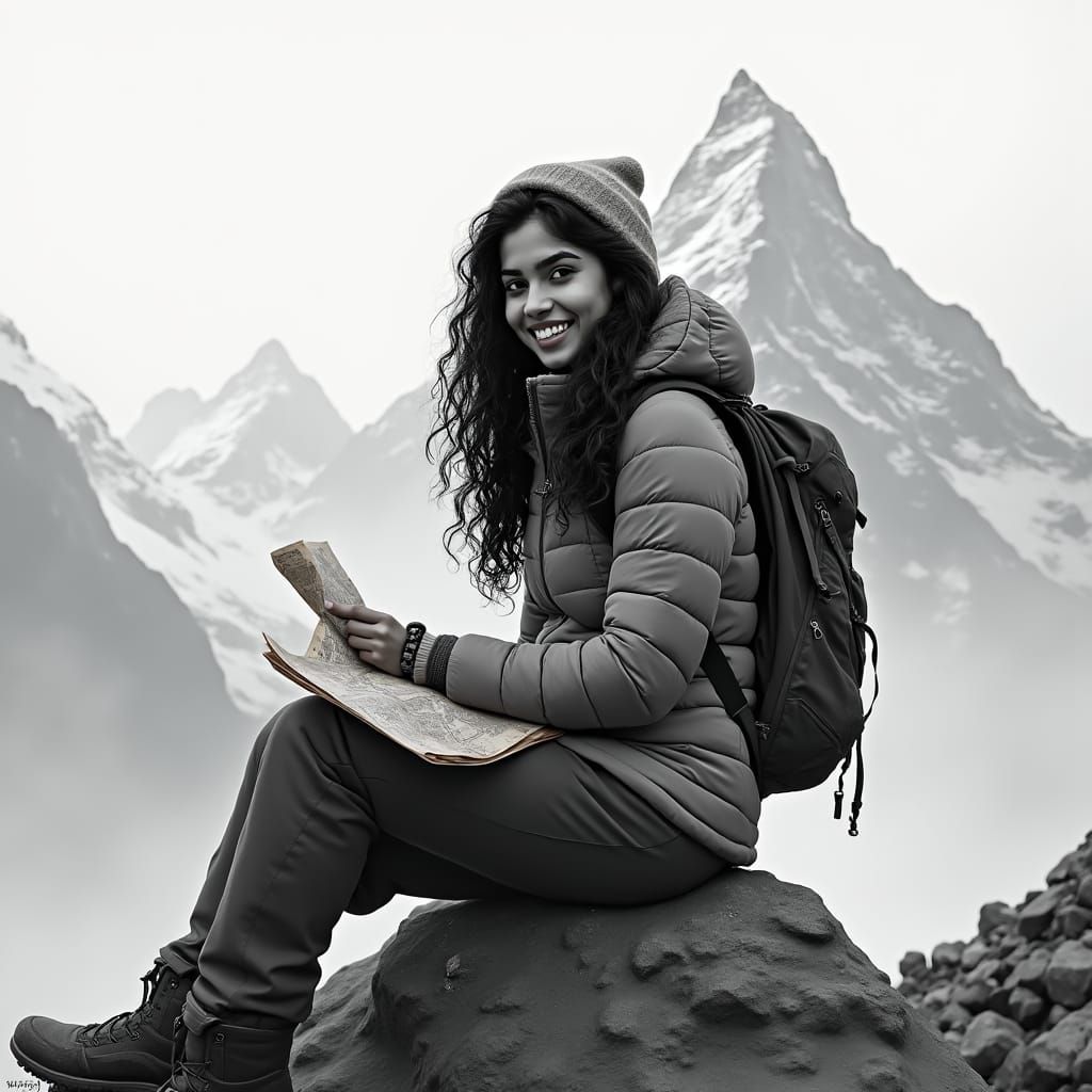Indian Woman on Kailash, Vector Art in Dali Style