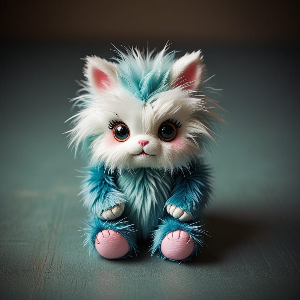Whimsical Vintage Beast with Colorful Furry Doll