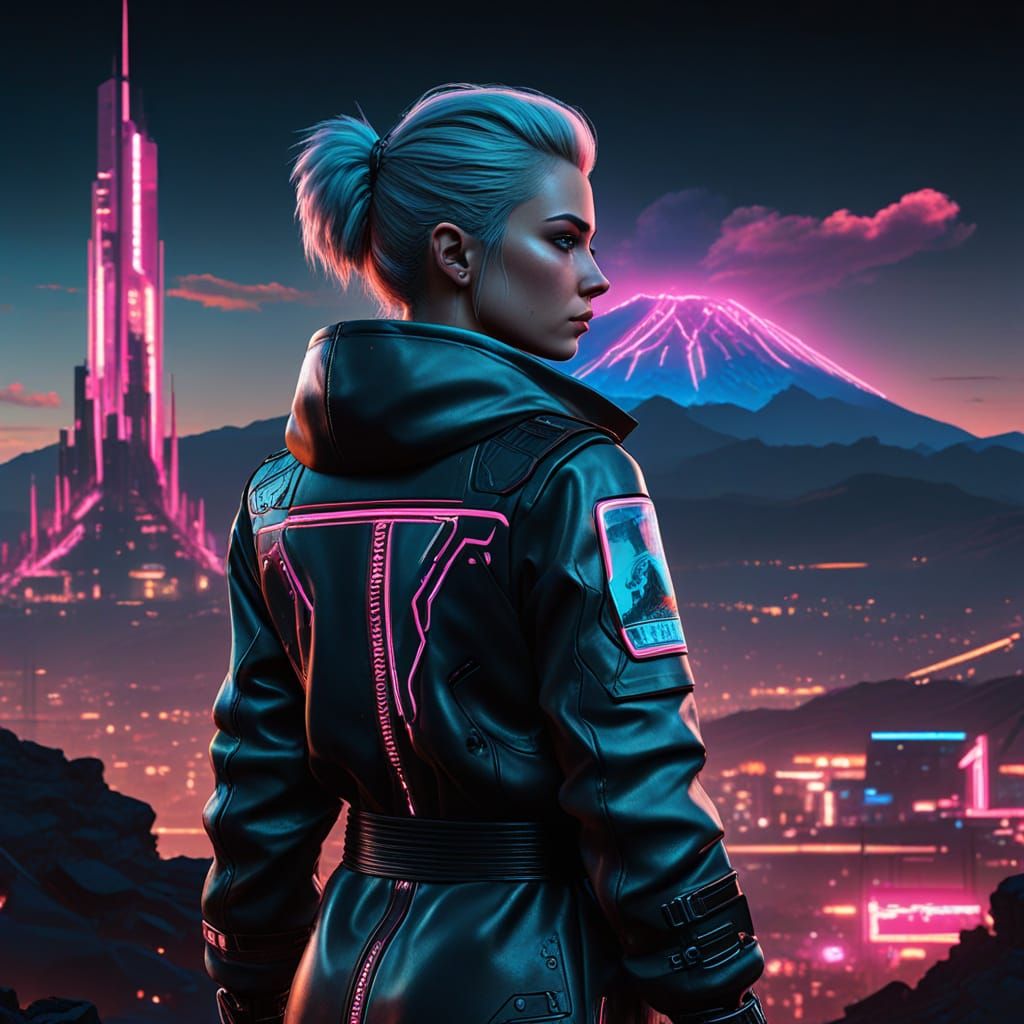 Cyberpunk Countess with Lenticular Cloud, Neon Noir