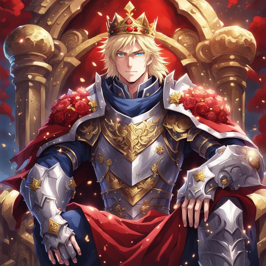 Fantasy King on Stone Rose Throne, Anime Style