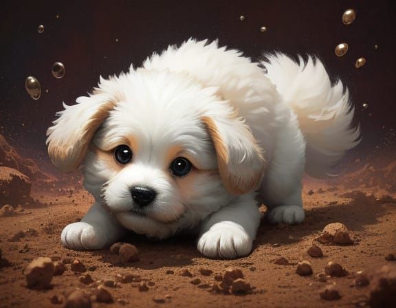 Playful Puppy's Whimsical Abstract Art Creation