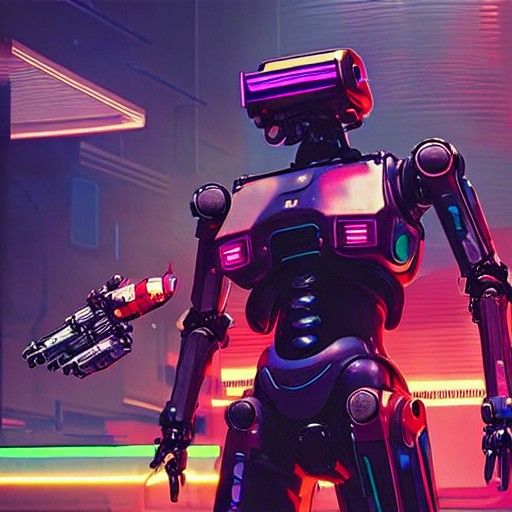 Cyberpunk Robot Beetle Mecha with Neon Guns