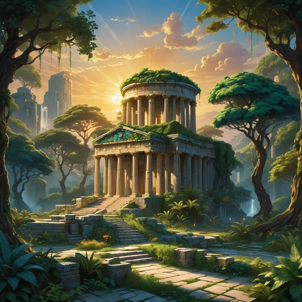 Temple of Athena in Lush Fantasy Landscape