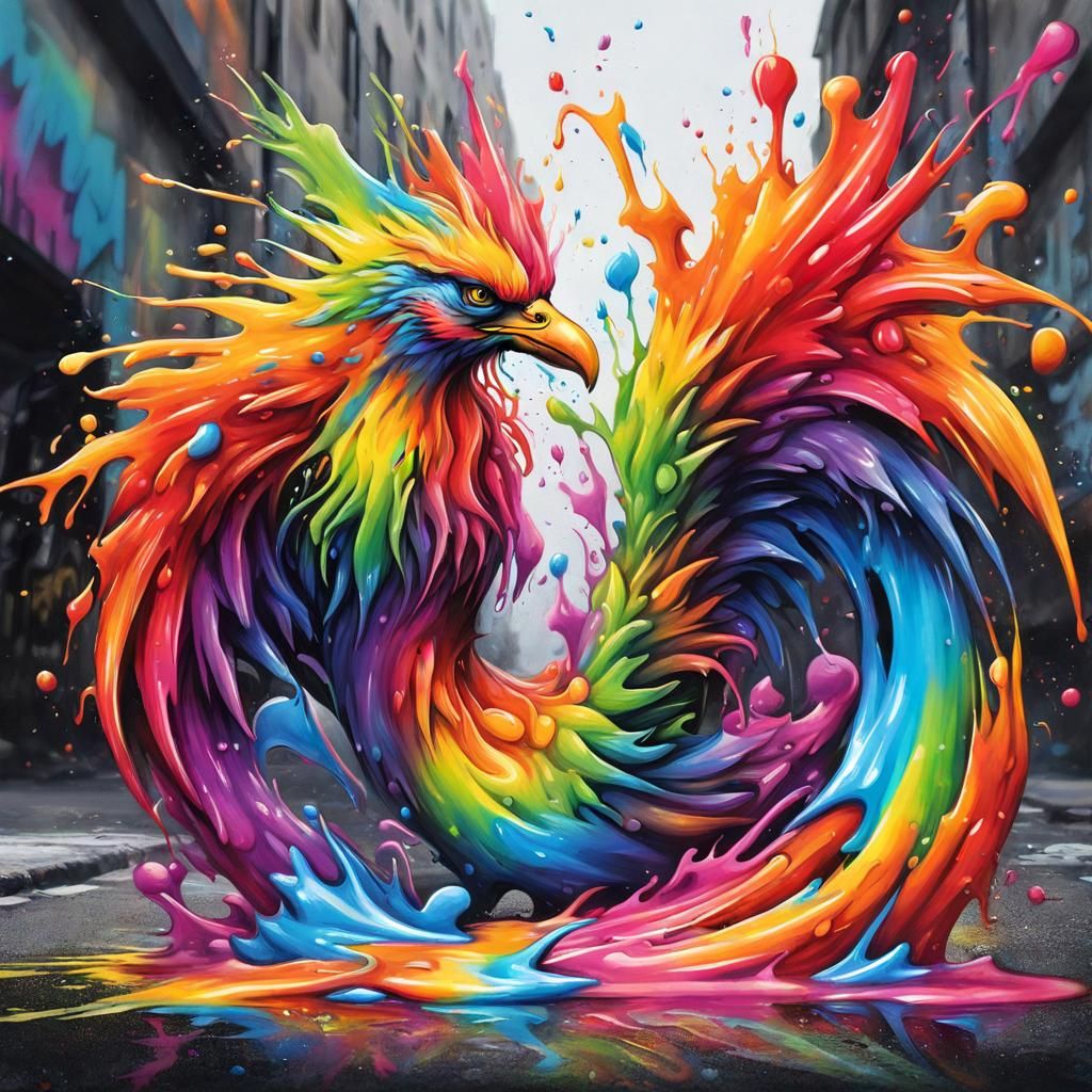 Rainbow Phoenix Graffiti Art in Splash Style