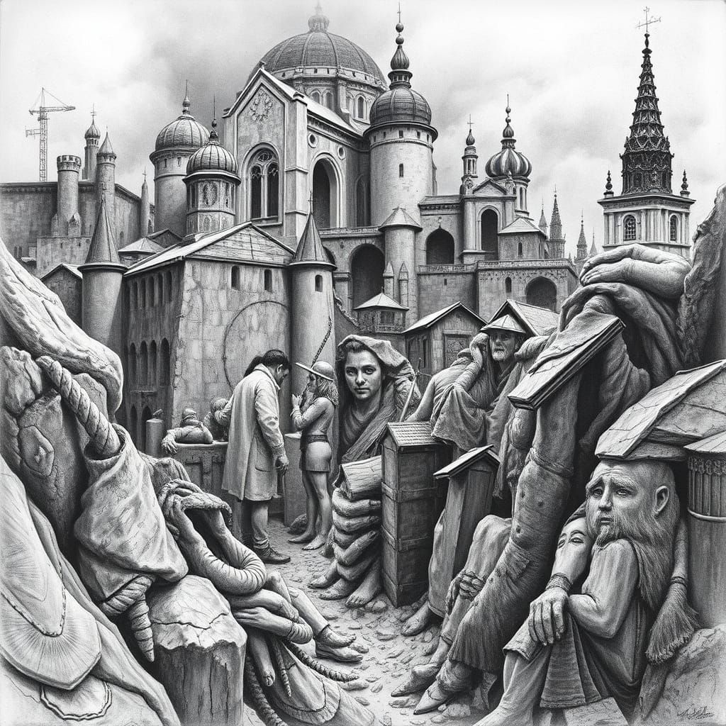 Baraj de la Krajna Hyperdetailed Charcoal Drawing