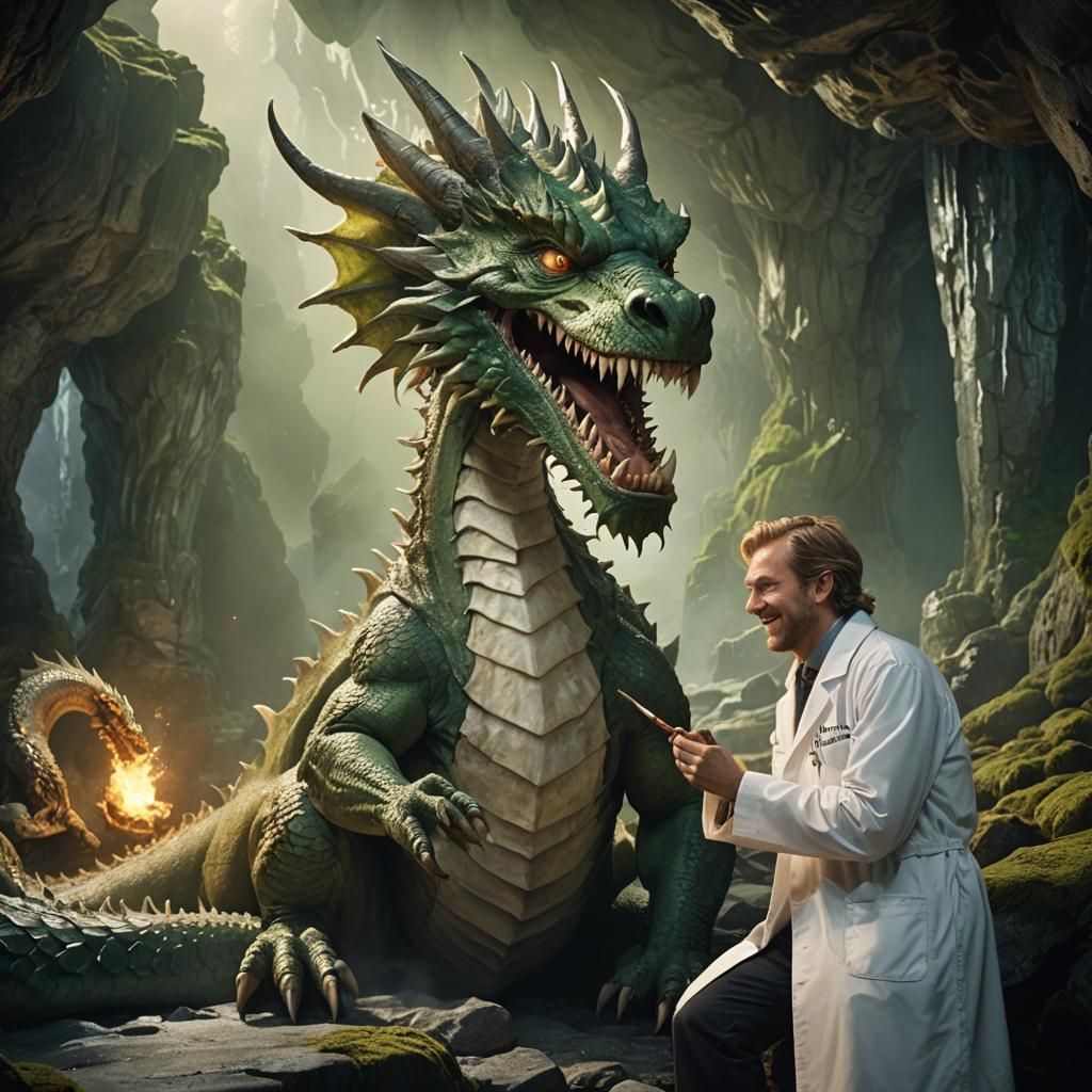 Dragon Dentist in Icy Cave: Cinematic Film Still