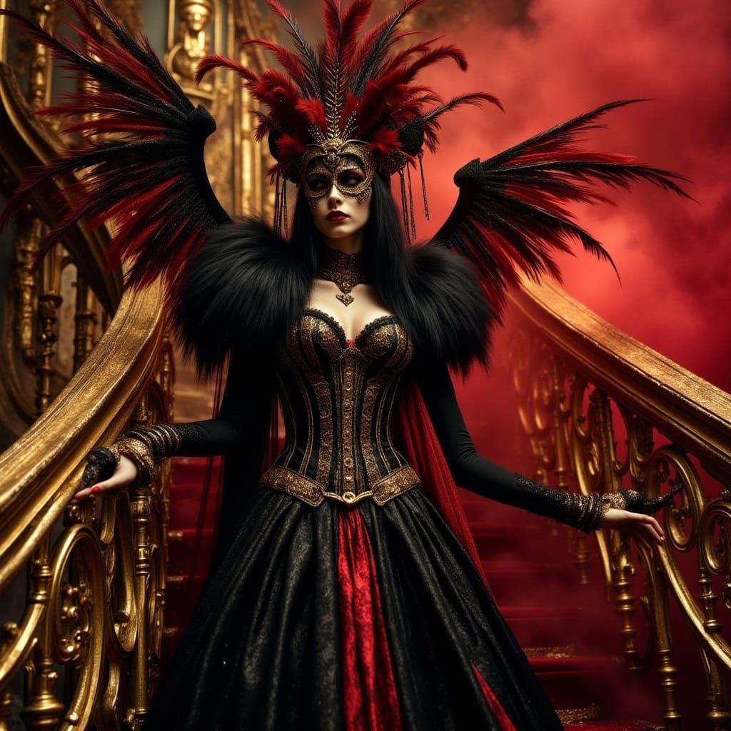 Vampire Queen Descends Golden Staircase in Baroque Fashion