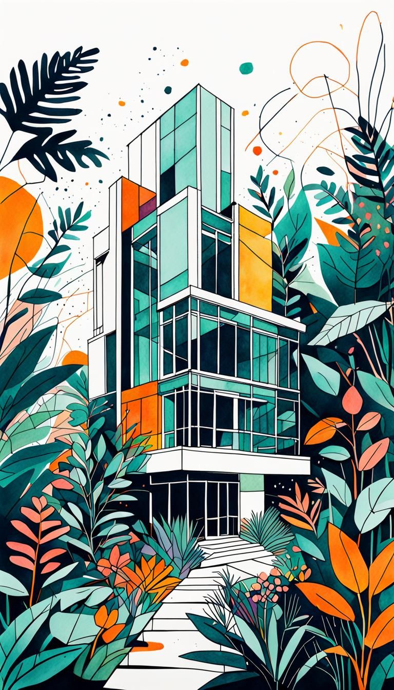 Sleek Bauhaus-Inspired Building Merges with Vibrant Botanica...