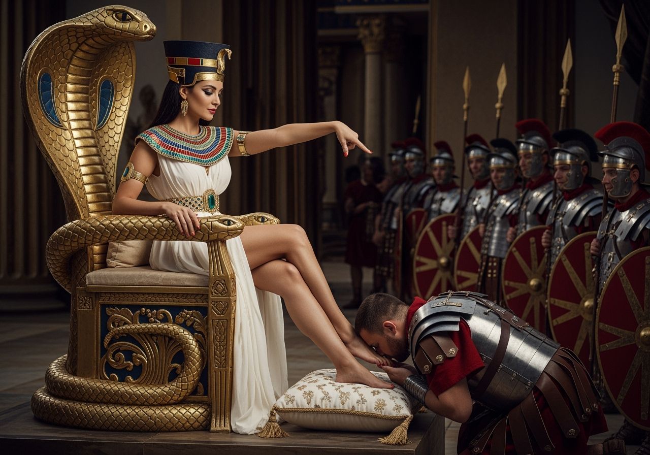 Egyptian Queen on Cobra Throne in Photo-Realistic Style