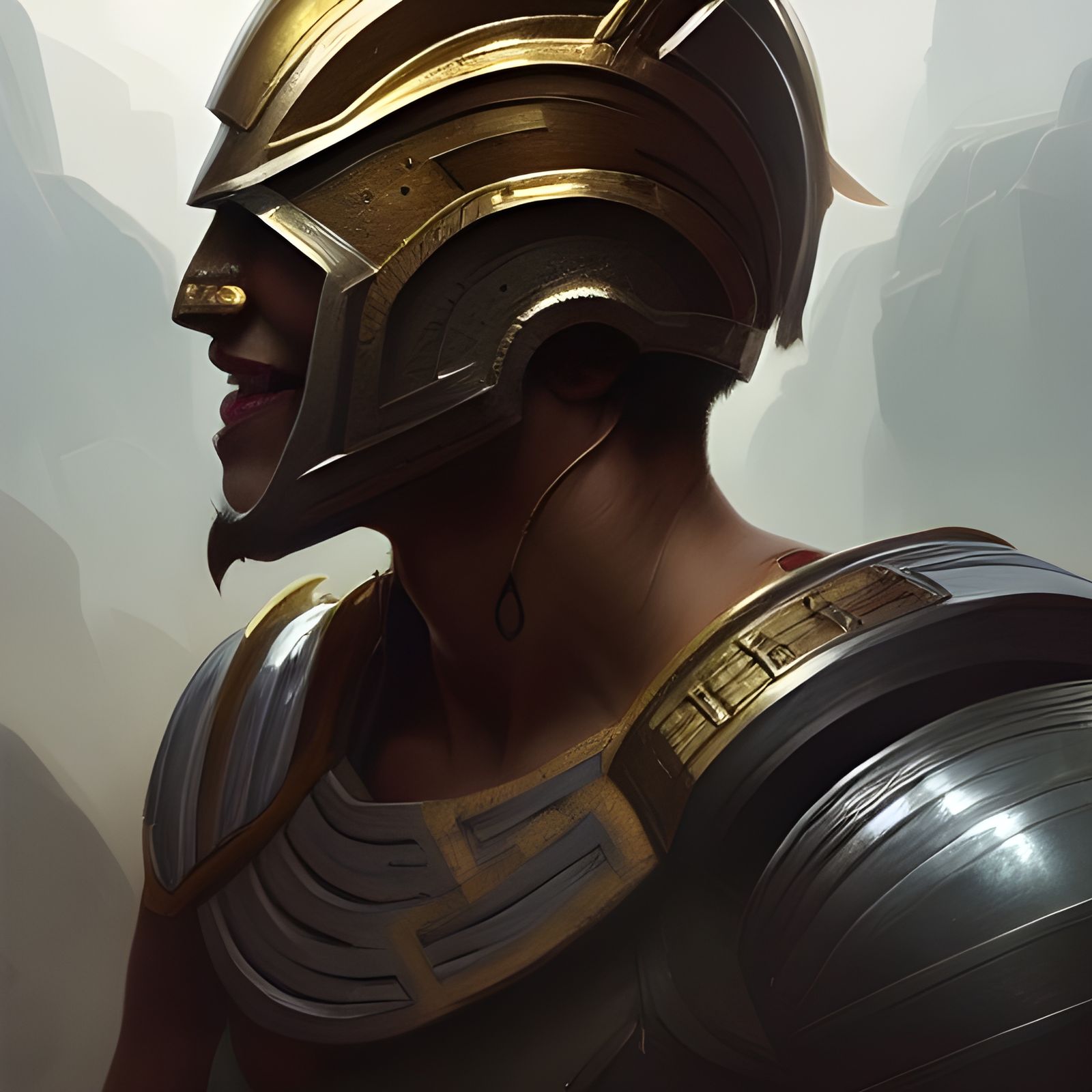 Detailed Spartan Warrior Portrait in Art Nouveau Style