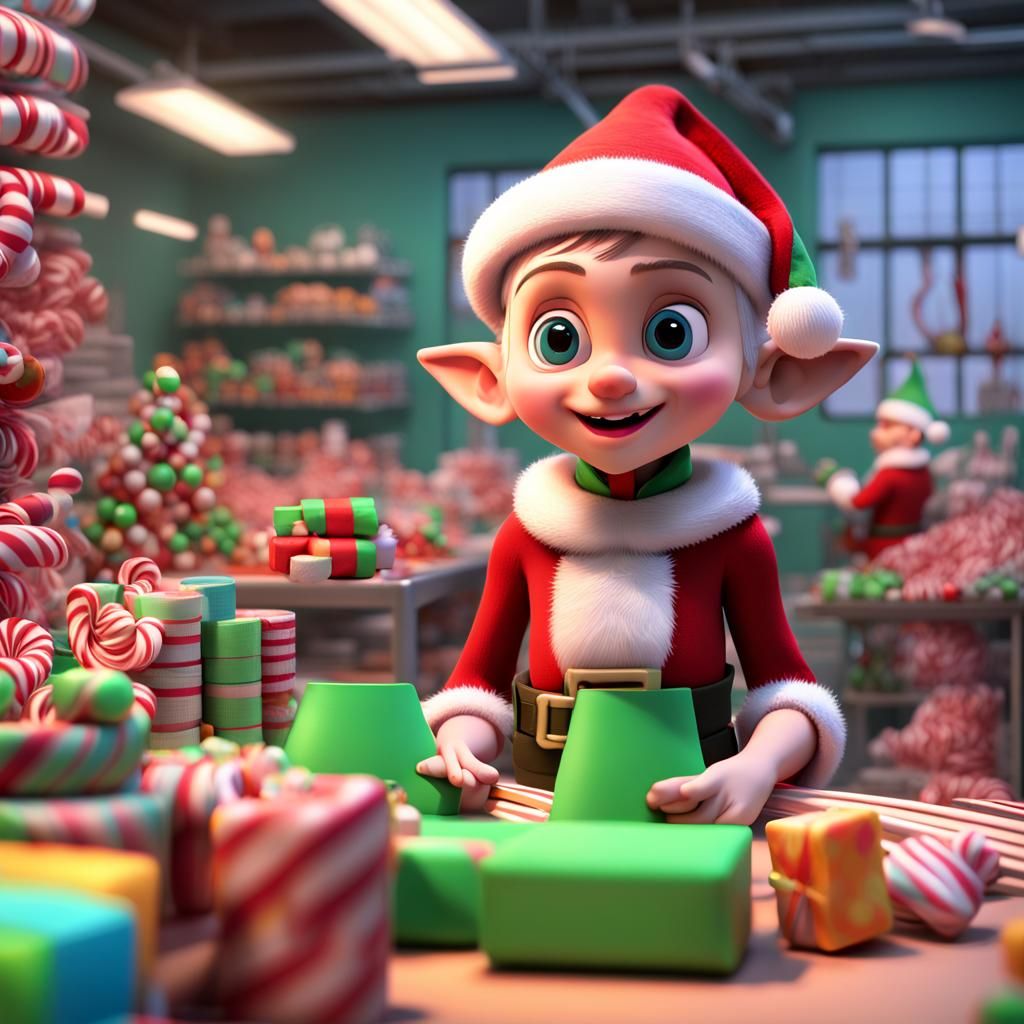 Santa's Elves Toy Factory: Pixar-Style 3D Art