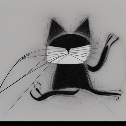 Black Cat Amused by String: Vorticism Sketch
