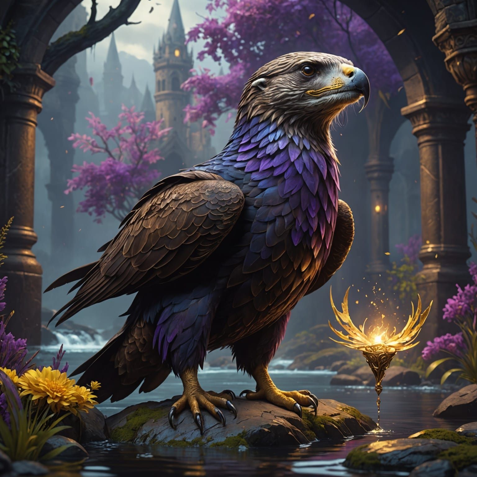 Spectacular Otter-Eagle Hybrid in Dark Fantasy Style