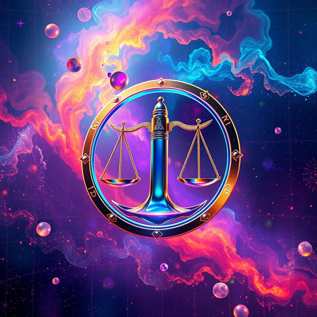 Vibrant Libra Astrological Sign in Kaleidoscopic Galaxy