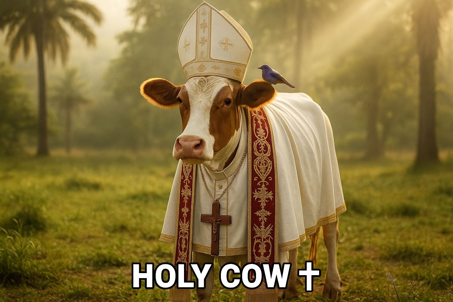 Humorous Cow in Papal Regalia