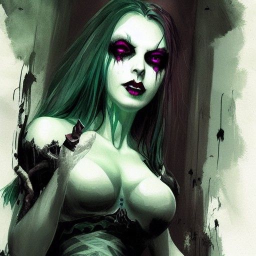 Gothic Undead Bride with Green Eyes