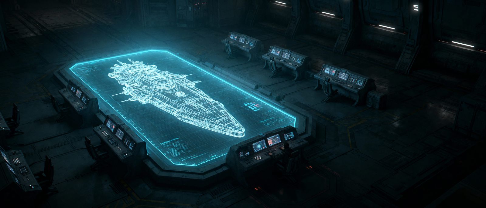 Sci-Fi Spaceship Bridge with Holographic Display