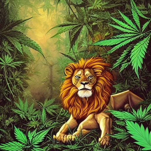 Lion in Cannabis Jungle Comic Book Art