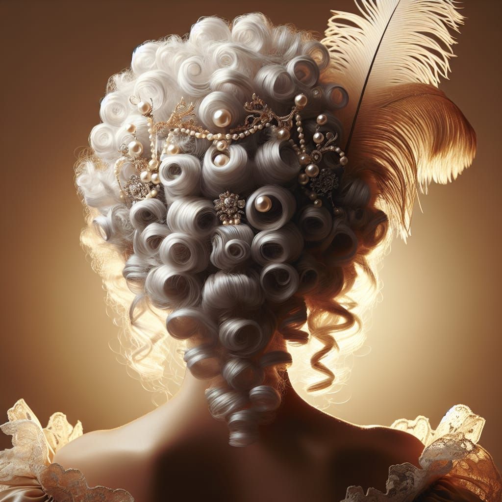 Rococo Hairstyle with Pearls and Feather