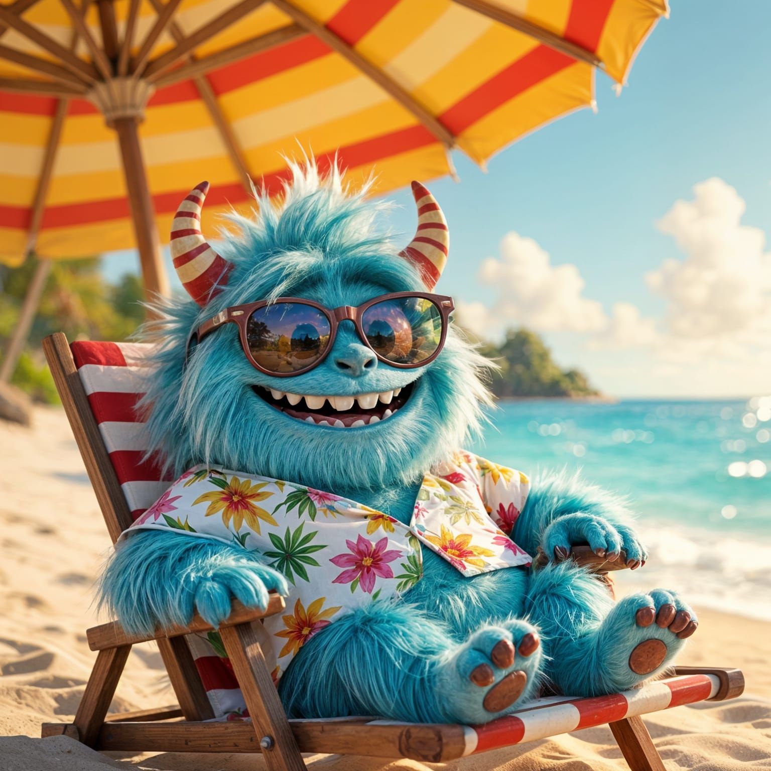 Cute Monster Relaxing on Vacation
