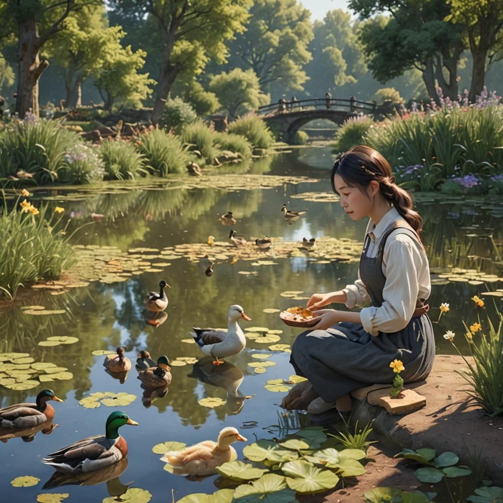 Math Girl and Artist AI Feed Ducks