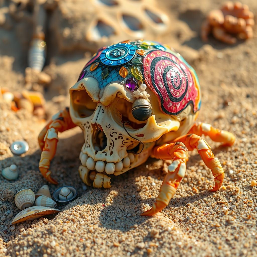 Psychedelic Hermit Crab with Skull Shell