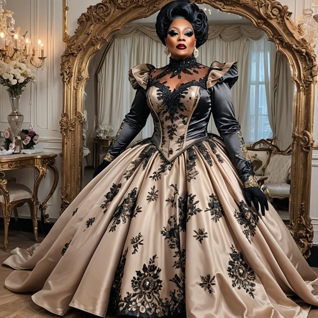 Extravagant Satin Drag Queen in a Couture Wonderland