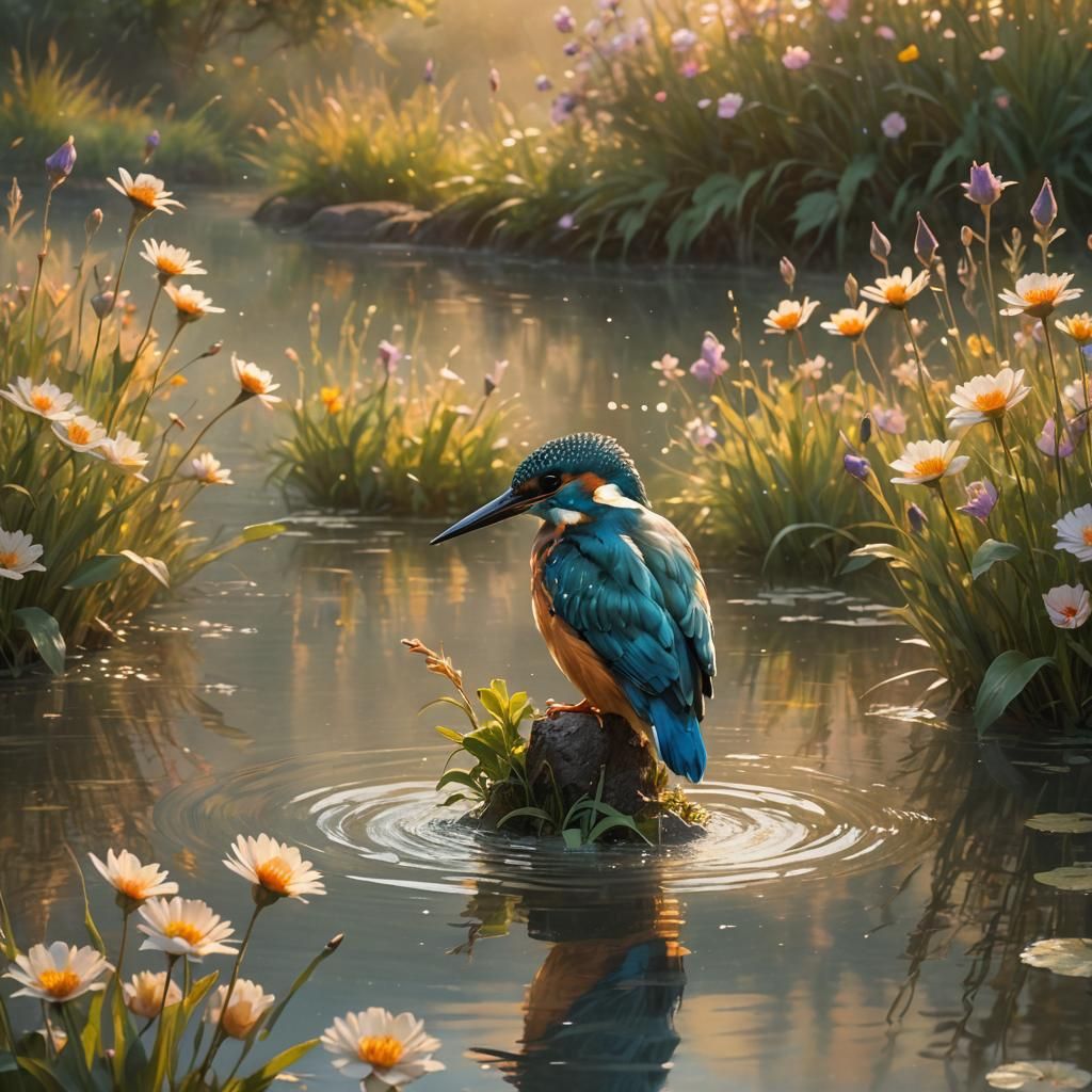 Kingfisher Bird in Impressionistic Golden Light