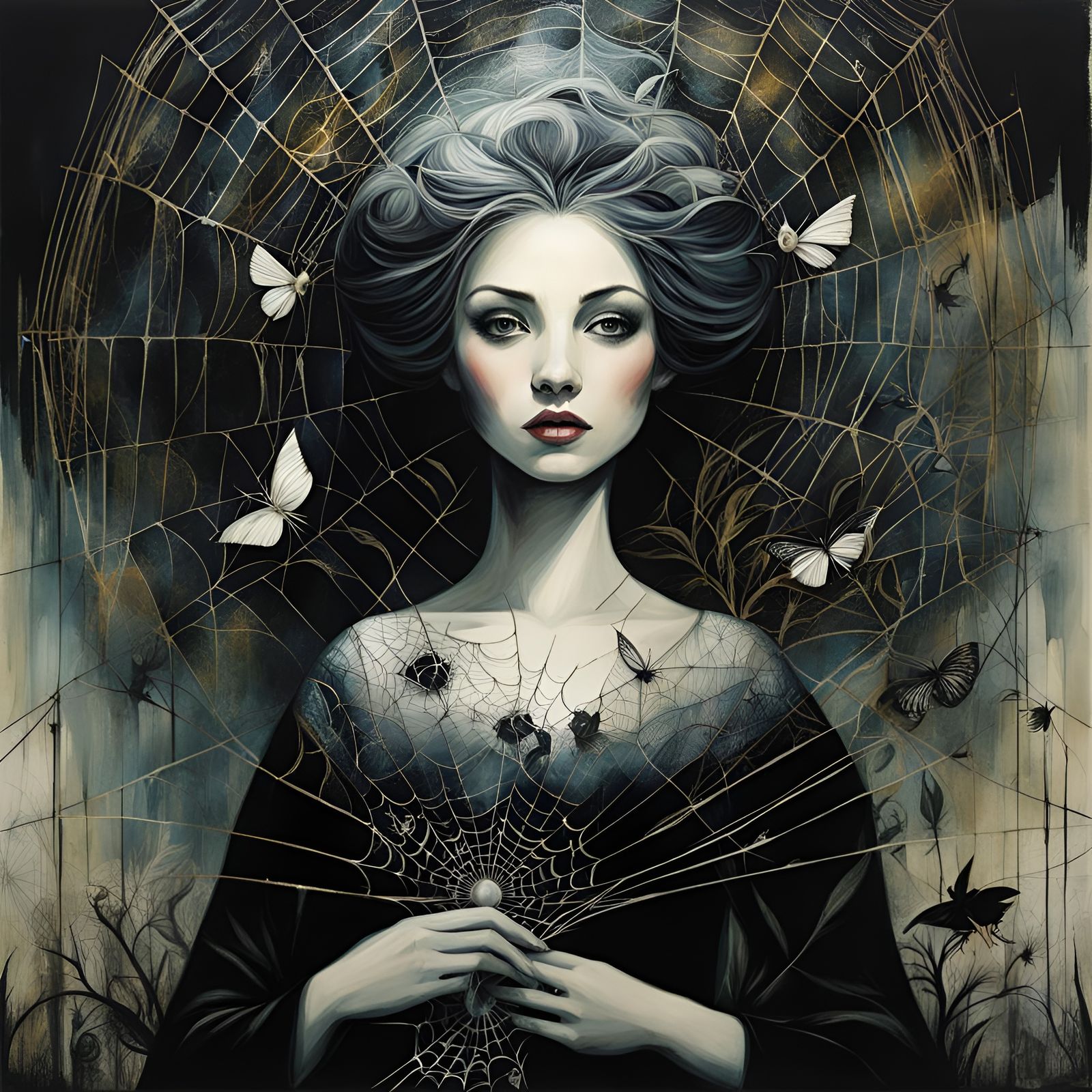 Intricate Spiderweb in Art Brut Style