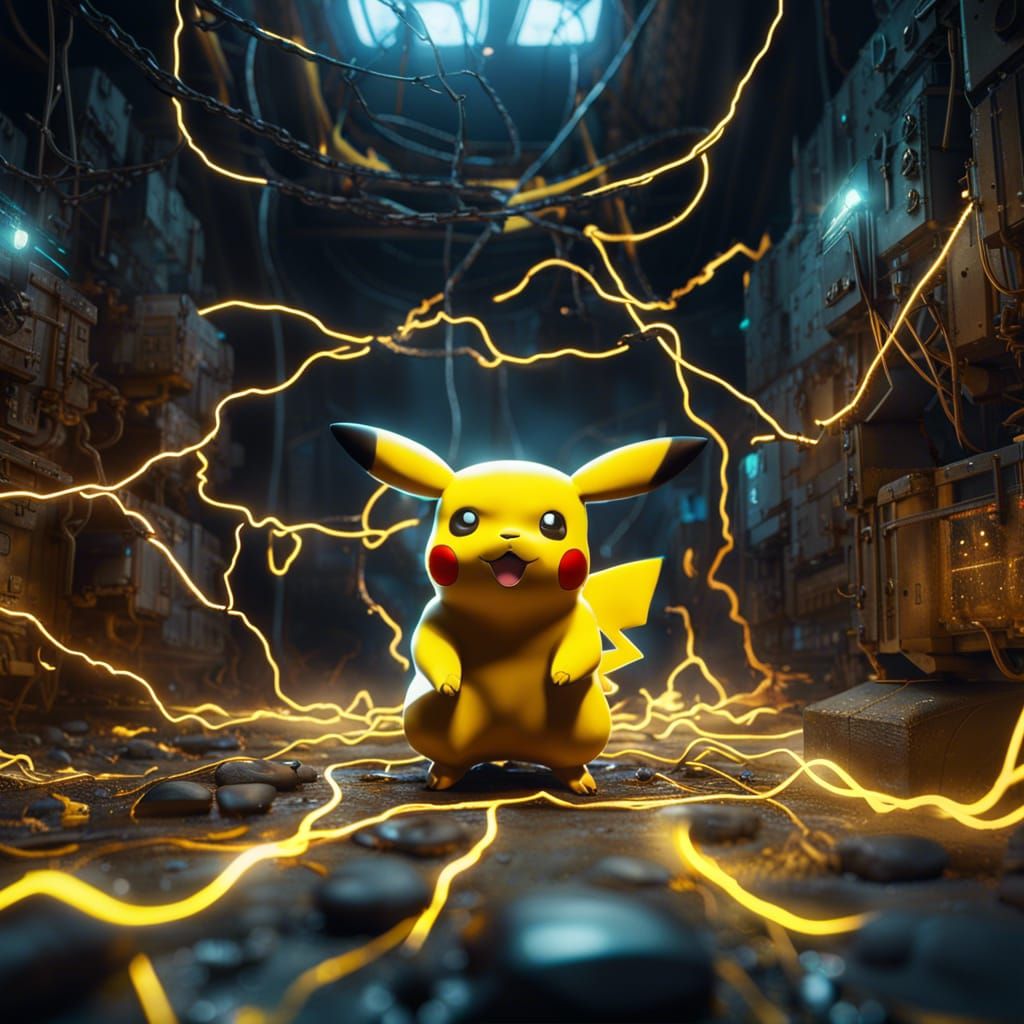 Pikachu Surrounded by Electricity: Detailed Digital Painting