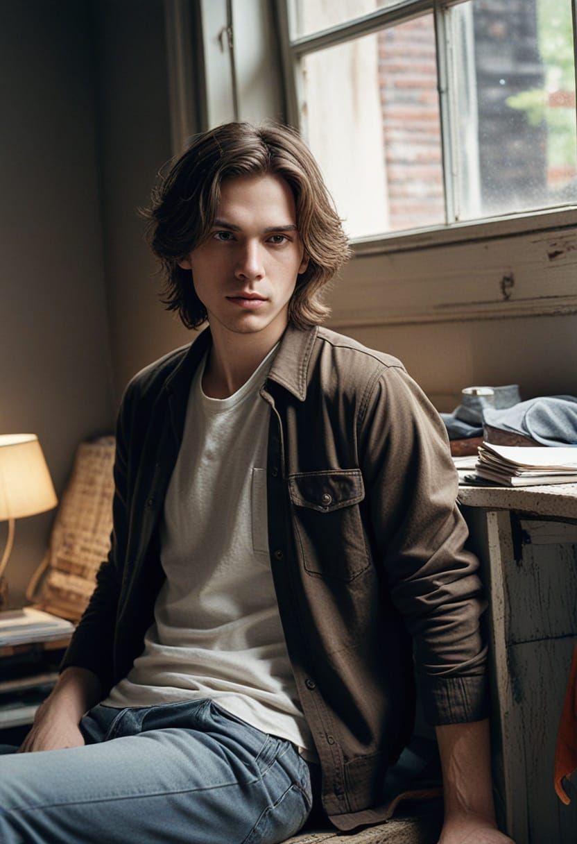Thoughtful Young Man with Brown Hair