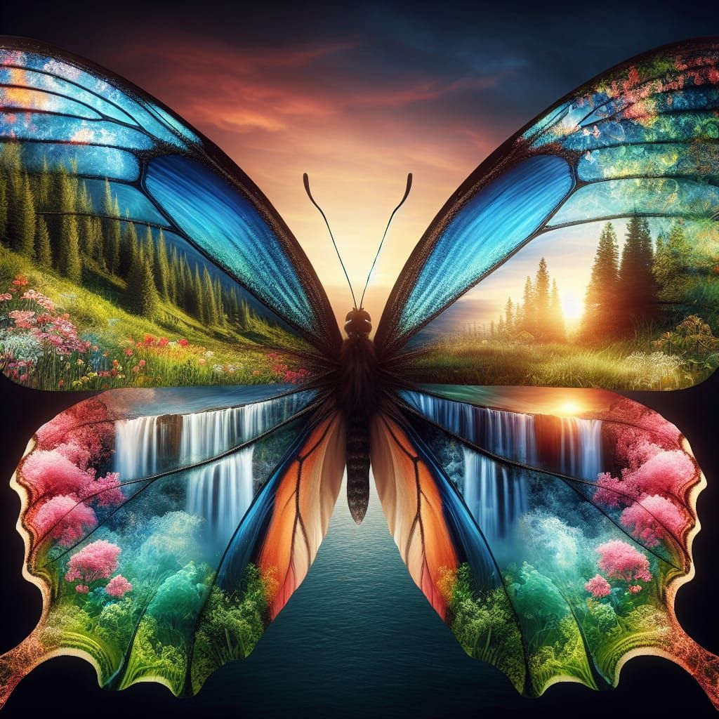 Butterfly Wings Showcase Double Exposure Nature Scenes