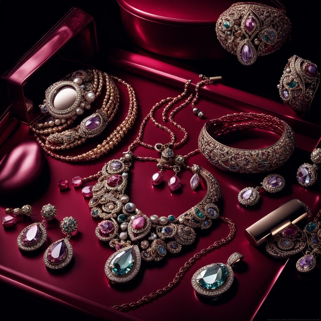 Hyperrealistic Close-up of Makeup and Jewelry