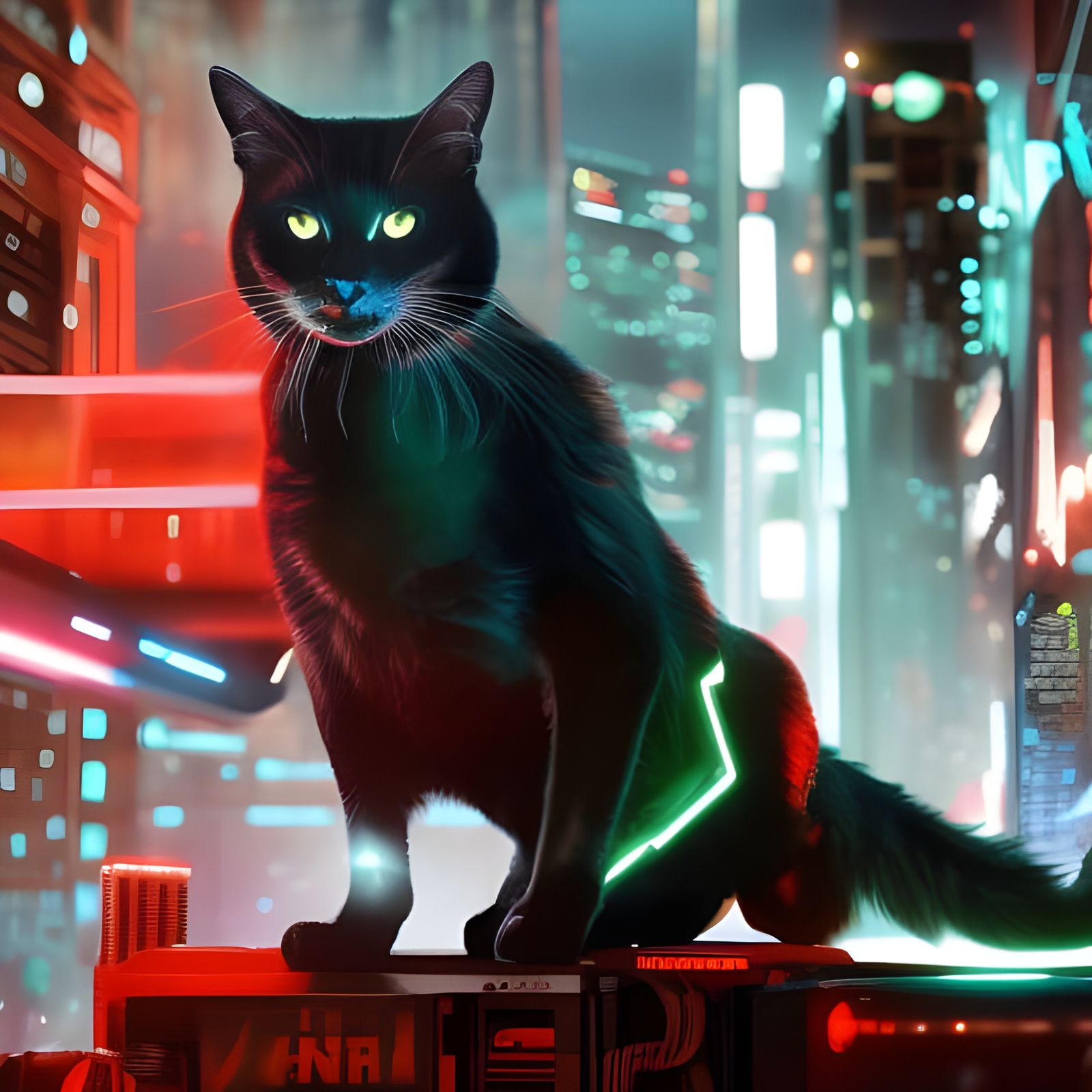 Black Cat in Cyberpunk City Masterpiece