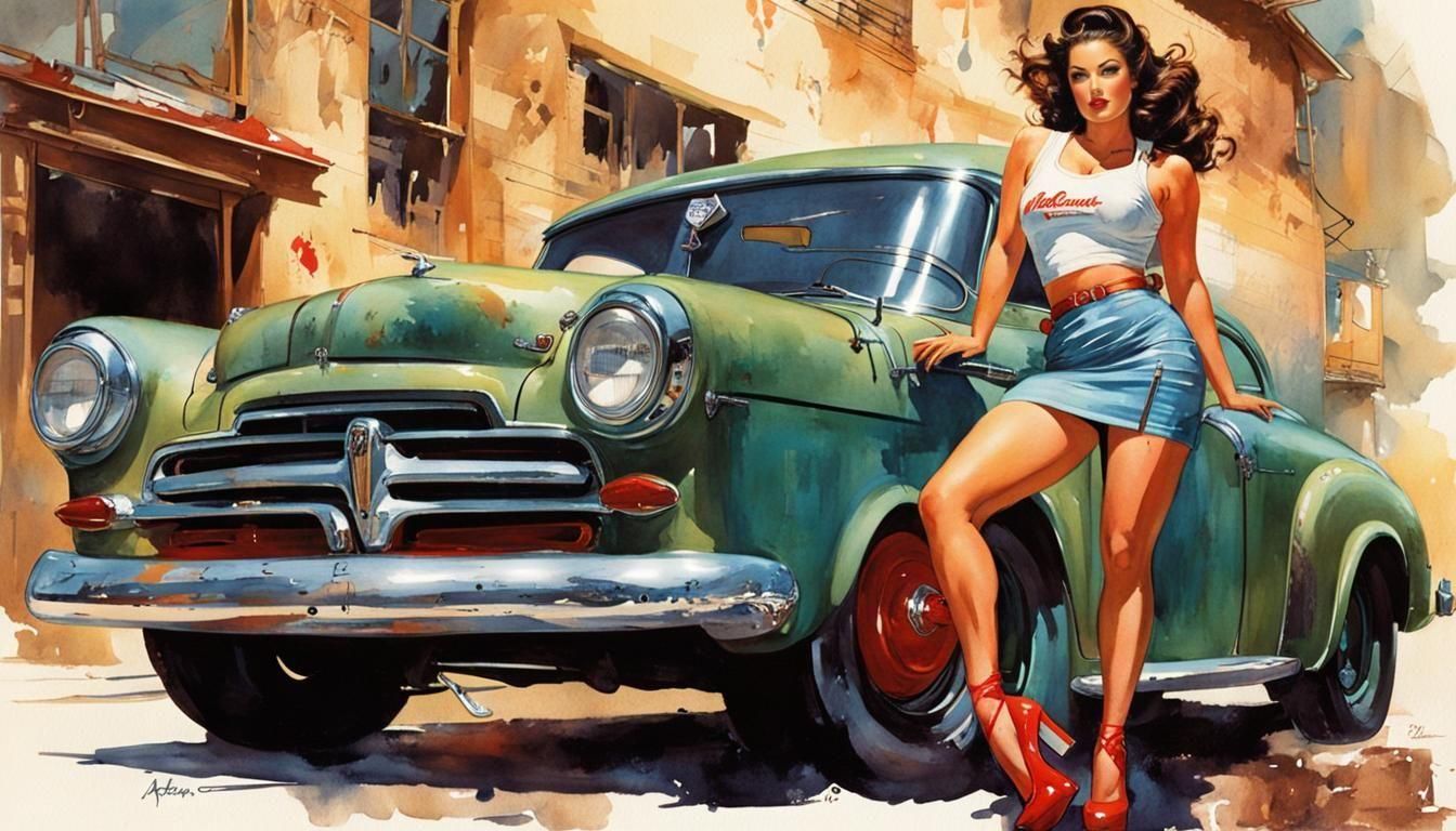 Ashley Graham Auto Mechanic Pin-Up in Watercolor