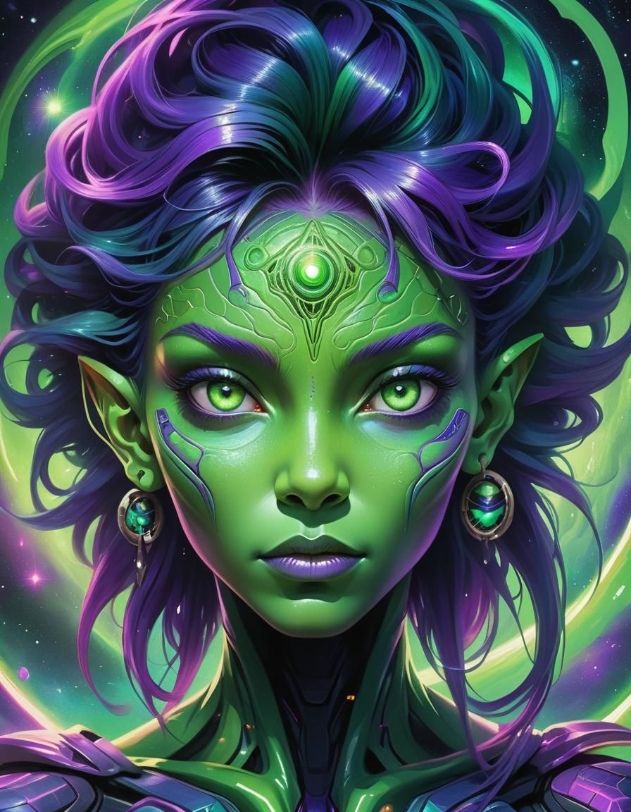 Alien Woman with Third Eye in Sci-Fi Art