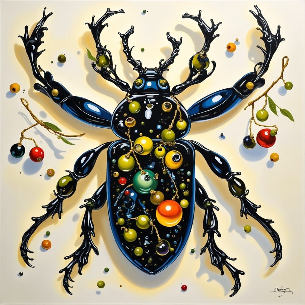 A Japanese beetle made all of beads.<lora:OLIVE OIL:1.0>