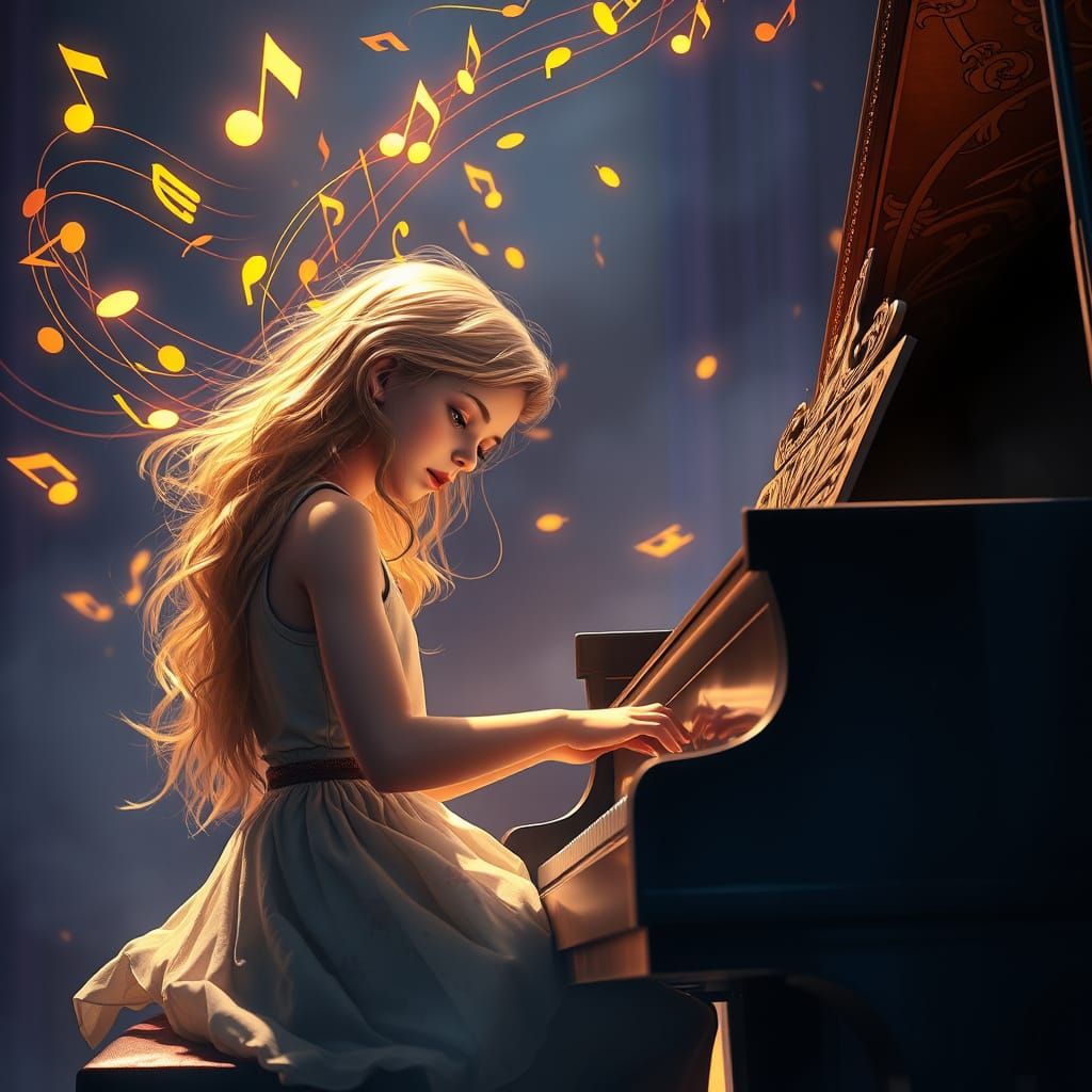 Dreamy Girl Plays Ethereal Piano Concerto in Baroque Style