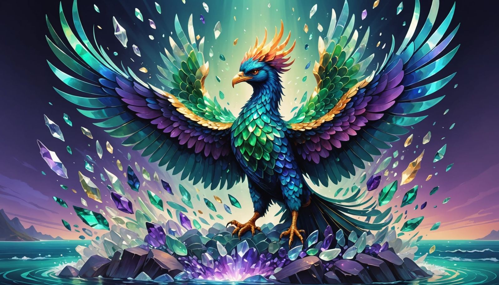 Majestic Phoenix Rises From Glowing Sea Glass